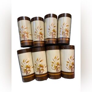 1982 Thermo Serv Wheat Stalk Brown Plastic Insulated Tumblers Lot Of 8